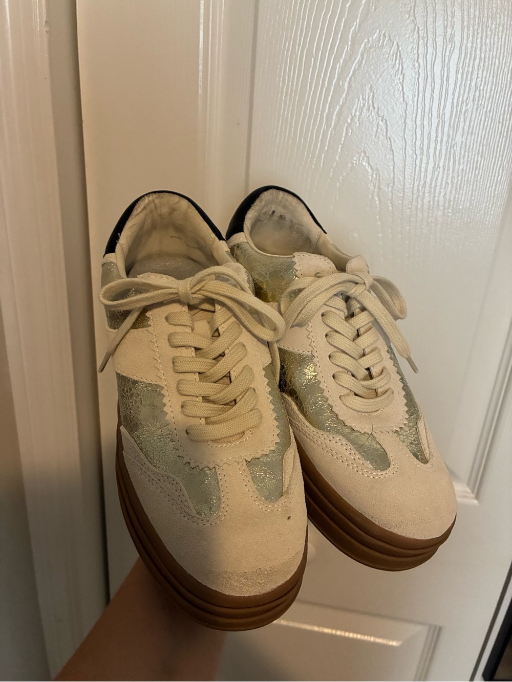 Dolce Vita Cream and Metallic Gold Platform Sneakers